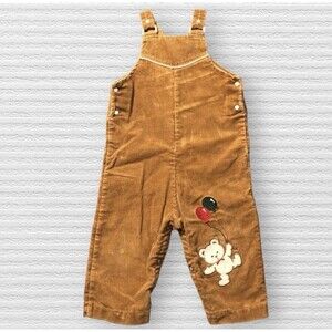 Vintage 1970s Rob Roy Brown Corduroy Teddy Bear Balloon Overalls 18M